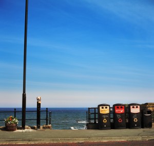 Recycling bins photographed in Tynemouth, England