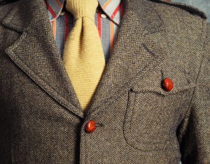Retro vintage twill jacket with woolen necktie