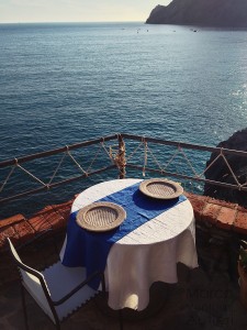 Restaurant table set for two in a panoramic spot