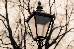 The usually elevated position of streetlights helps the photographers in choosing a suitable background. Here I pointed my NEX-5 in such a way to have bare trees only behind my already sober shape of a traditionally English lantern