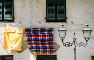 Lucca, Italy: some laundry left in the sun to dry. Scan of Provia 100F film