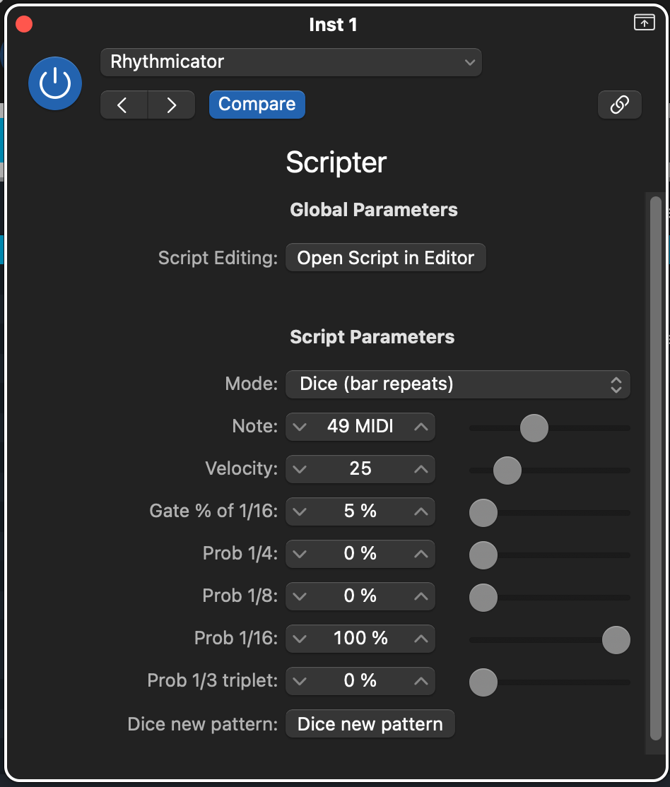 A Logic Pro Scripter Inspired by the Vermona randomRHYTHM